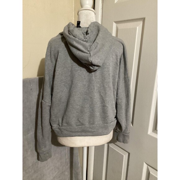 Adidas Hoodie Womens Medium Gray Primegreen Badge of Sport Logo Sweatshirt - Picture 3 of 6